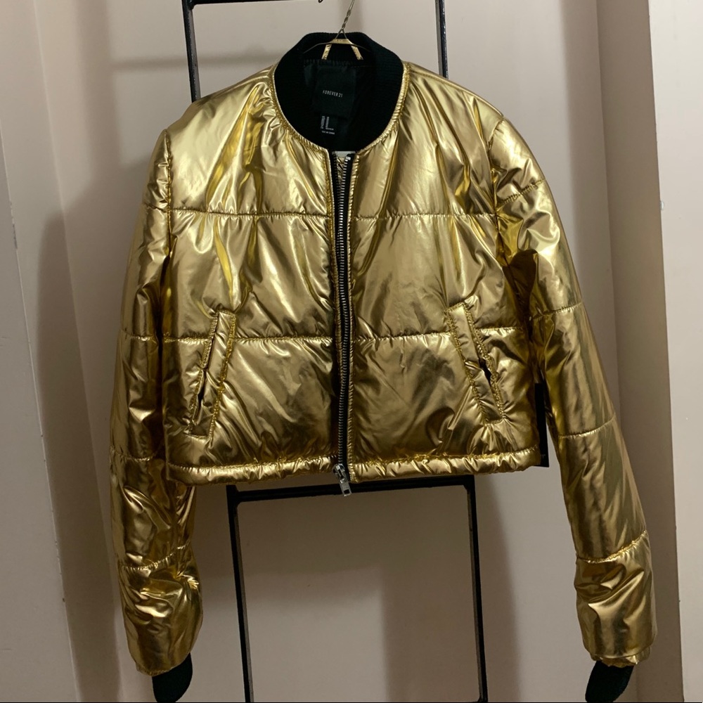 Forever 21 Gold Cropped Puffer Coat